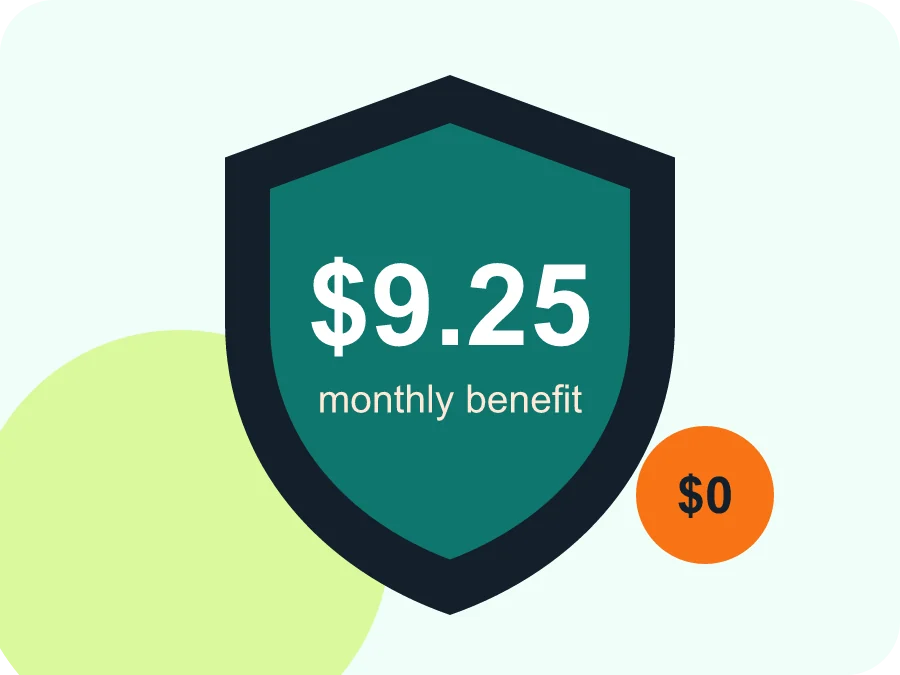 Lifeline benefit shield showing the $9.25 monthly benefit and $0 bill