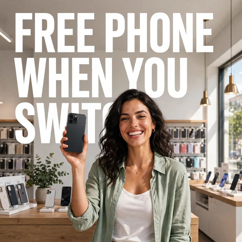 Customer holding a free phone after switching to iPhone Government