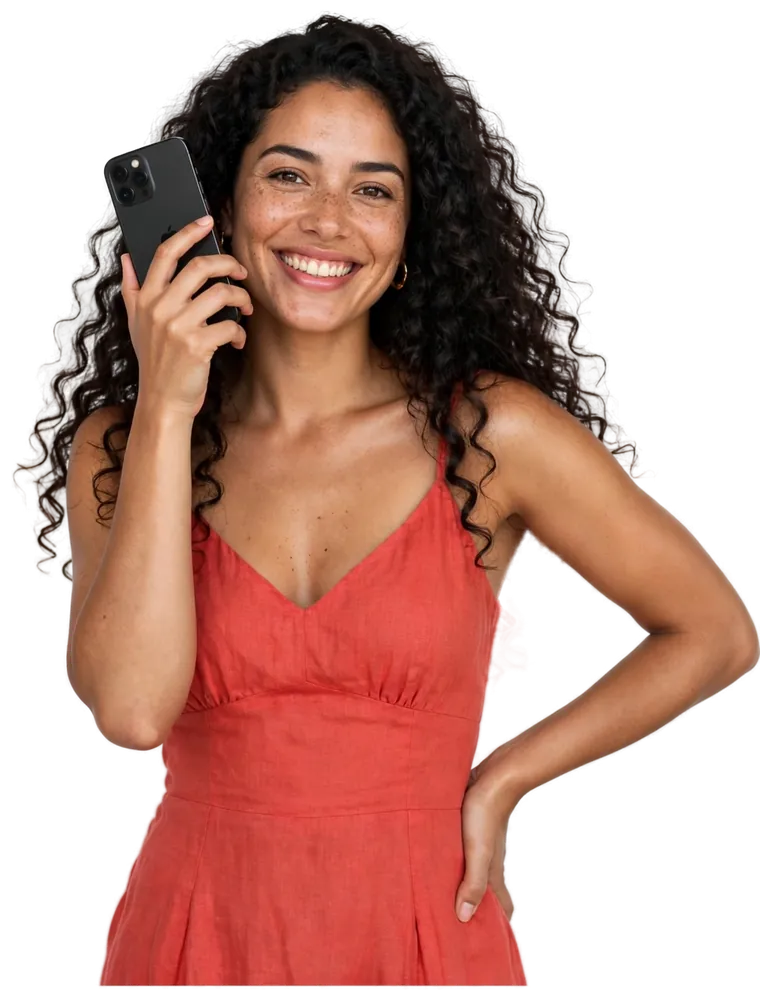 Smiling woman holding her free government iPhone from iPhone Government